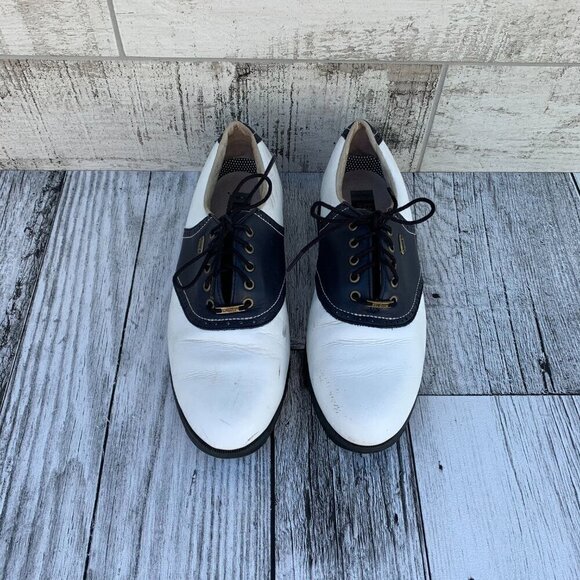 Etonic Difference Vintage Gore-Tex White Navy Leather Golf Shoes Women's 8.5 - Picture 2 of 12